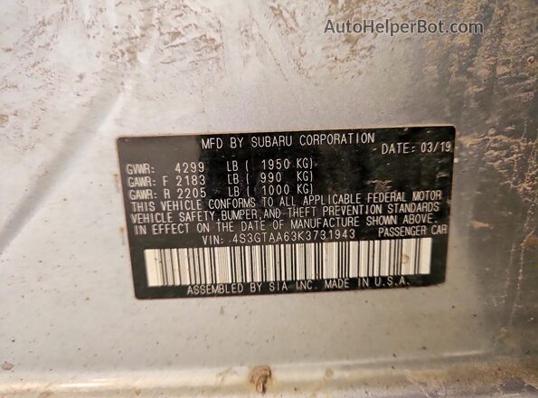 4S3GTAA63K3731943 2019 SUBARU IMPREZA Silver 