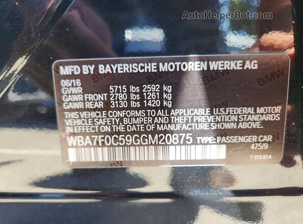 WBA7F0C59GGM20875 2016 BMW 7 SERIES Black VIN sticker view