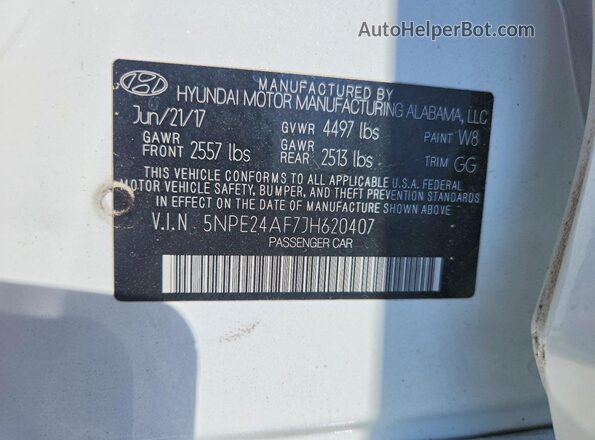 5NPE24AF7JH620407 2018 HYUNDAI SONATA White 