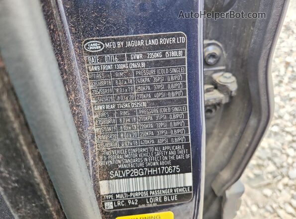 SALVP2BG7HH170675 2017 LAND ROVER RANGE Black 
