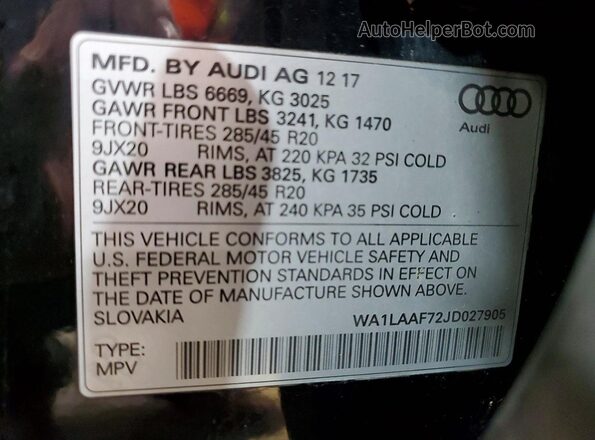 WA1LAAF72JD027905 2018 AUDI Q7 Black 