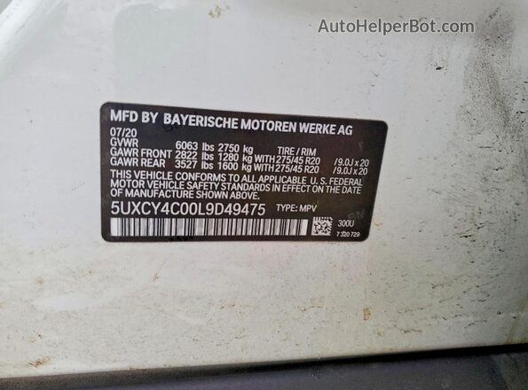 5UXCY4C00L9D49475 2020 BMW X6 White 