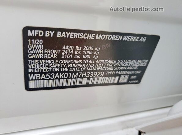 WBA53AK01M7H33929 2021 BMW 7 SERIES White 