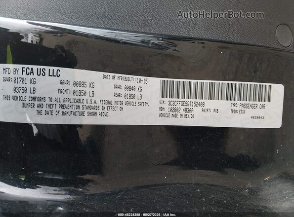 3C3CFFGE9GT152408 2016 FIAT 500E Black Widok komory silnika