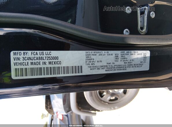 3C4NJCAB8LT253000 2020 JEEP COMPASS Black Engine compartment view
