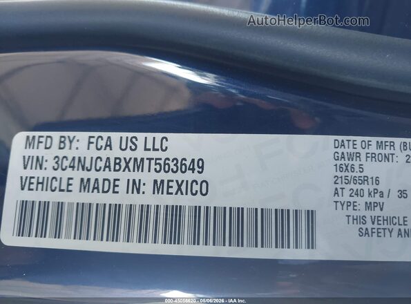 3C4NJCABXMT563649 2021 JEEP COMPASS Blue Vista del compartimento del motor