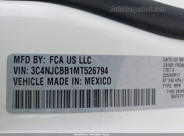 3C4NJCBB1MT526794 2021 JEEP COMPASS White Вид підкапотного простору