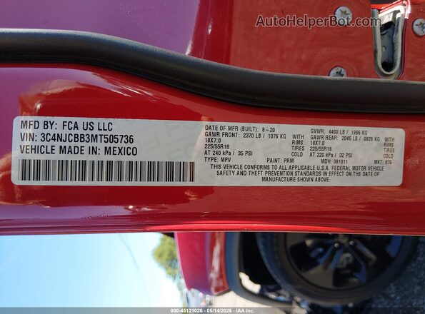 3C4NJCBB3MT505736 2021 JEEP COMPASS Red Widok komory silnika