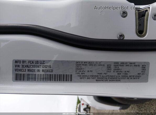 3C4NJCBB9NT120215 2022 JEEP COMPASS White Vista del compartimento del motor