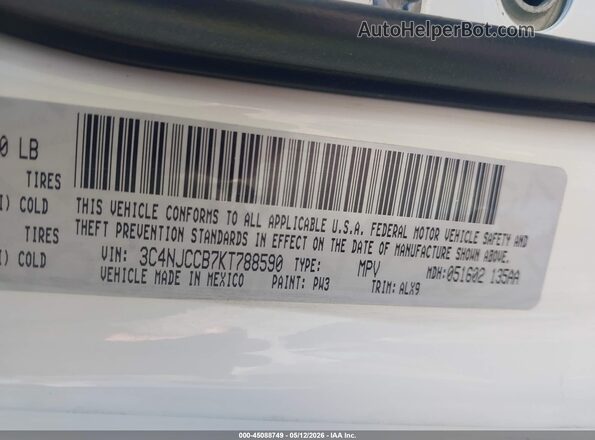 3C4NJCCB7KT788590 2019 JEEP COMPASS White 