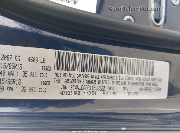 3C4NJDAB8KT599522 2019 JEEP COMPASS Blue Շարժիչի բաժամունքի տեսք