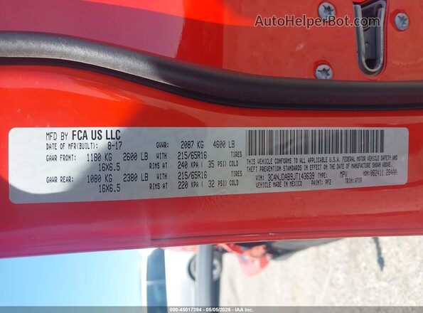 3C4NJDAB9JT143639 2018 JEEP COMPASS Orange Շարժիչի բաժամունքի տեսք