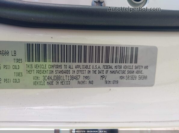 3C4NJDBB1LT138467 2020 JEEP COMPASS White Vista del compartimento del motor