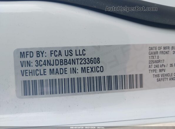 3C4NJDBB4NT233608 2022 JEEP COMPASS White Vista del compartimento del motor