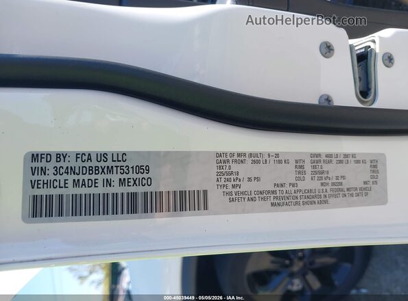3C4NJDBBXMT531059 2021 JEEP COMPASS White 