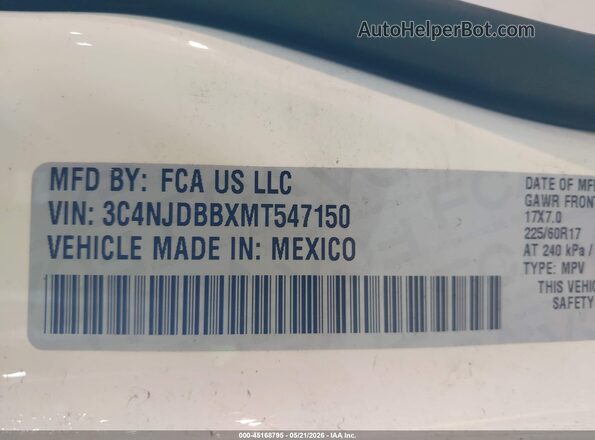 3C4NJDBBXMT547150 2021 JEEP COMPASS White Շարժիչի բաժամունքի տեսք