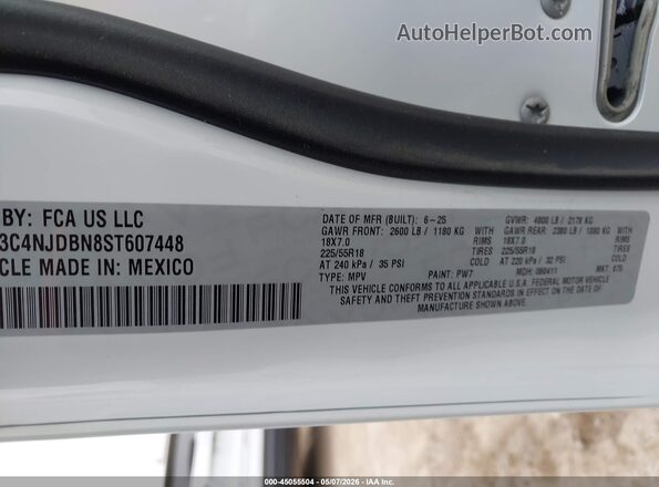 3C4NJDBN8ST607448 2025 JEEP COMPASS White Շարժիչի բաժամունքի տեսք