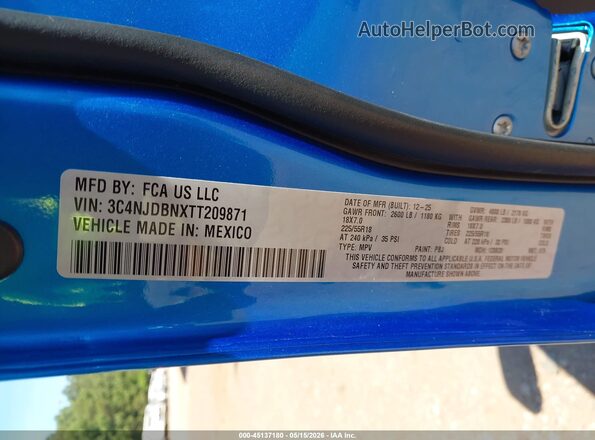 3C4NJDBNXTT209871 2026 JEEP COMPASS Blue Շարժիչի բաժամունքի տեսք