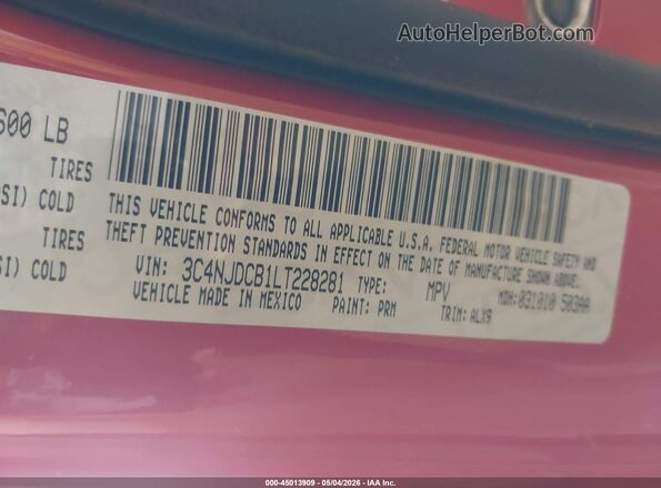3C4NJDCB1LT228281 2020 JEEP COMPASS Red Vista del compartimento del motor