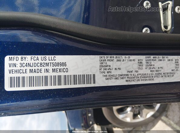 3C4NJDCB2MT508986 2021 JEEP COMPASS Blue Շարժիչի բաժամունքի տեսք