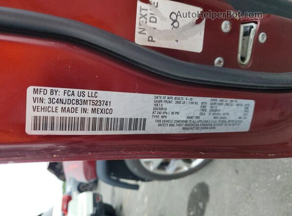 3C4NJDCB3MT523741 2021 JEEP COMPASS Maroon Вид наклейки з VIN-кодом