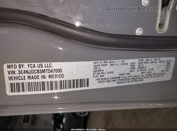 3C4NJDCB3MT547005 2021 JEEP COMPASS Gray ძრავის განყოფილების ხედი