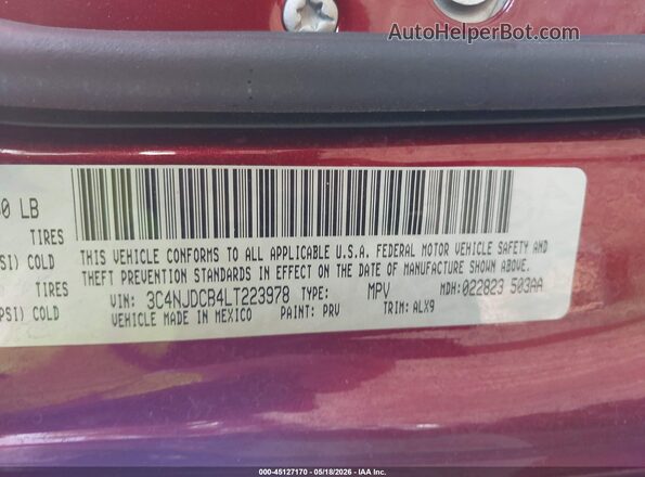 3C4NJDCB4LT223978 2020 JEEP COMPASS Бордовый Вид подкапотного пространства