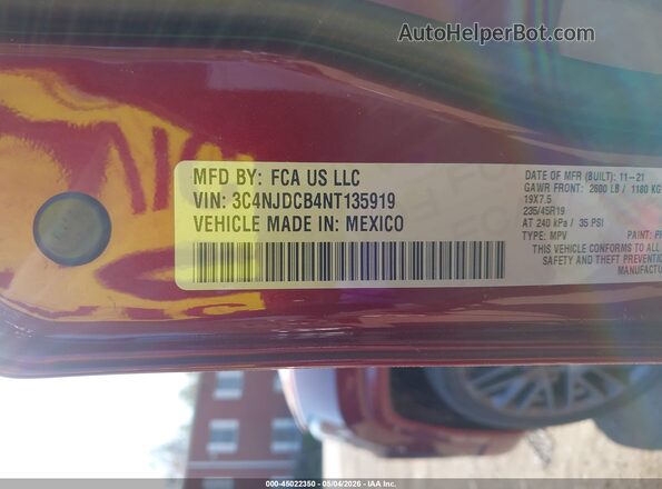 3C4NJDCB4NT135919 2022 JEEP COMPASS Red ძრავის განყოფილების ხედი