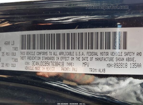 3C4NJDCB5KT638418 2019 JEEP COMPASS Black Vista del compartimento del motor