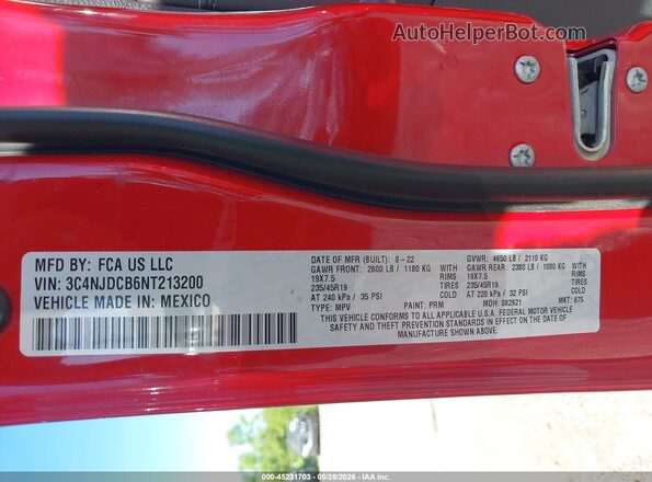 3C4NJDCB6NT213200 2022 JEEP COMPASS Красный Вид подкапотного пространства