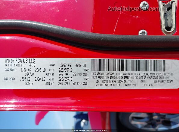 3C4NJDCB7KT766448 2019 JEEP COMPASS Red Շարժիչի բաժամունքի տեսք