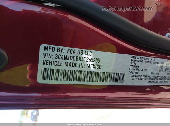 3C4NJDCBXLT255205 2020 JEEP COMPASS Red 