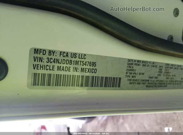 3C4NJDDB1MT547695 2021 JEEP COMPASS White 
