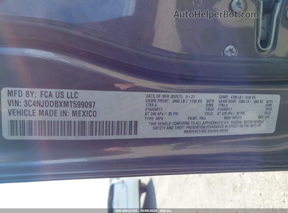 3C4NJDDBXMT599097 2021 JEEP COMPASS Gray Engine compartment view
