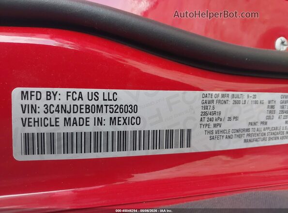 3C4NJDEB0MT526030 2021 JEEP COMPASS Red Engine compartment view