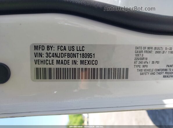 3C4NJDFB0NT180951 2022 JEEP COMPASS White ძრავის განყოფილების ხედი