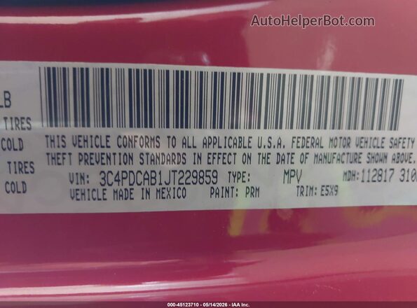 3C4PDCAB1JT229859 2018 DODGE JOURNEY Red Вид підкапотного простору