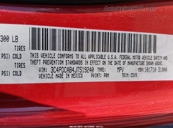 3C4PDCAB4JT519240 2018 DODGE JOURNEY Red 