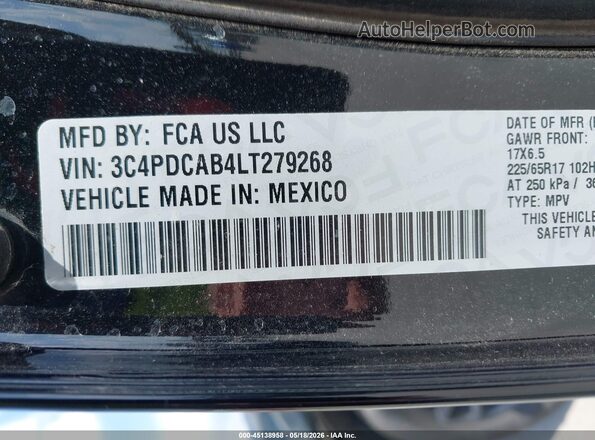 3C4PDCAB4LT279268 2020 DODGE JOURNEY Black Շարժիչի բաժամունքի տեսք