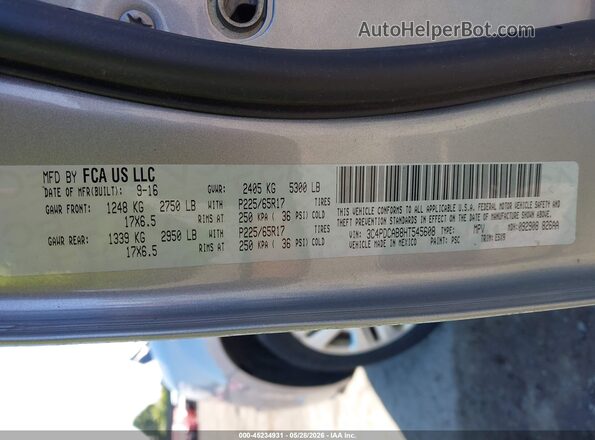 3C4PDCAB8HT545608 2017 DODGE JOURNEY Silver Շարժիչի բաժամունքի տեսք