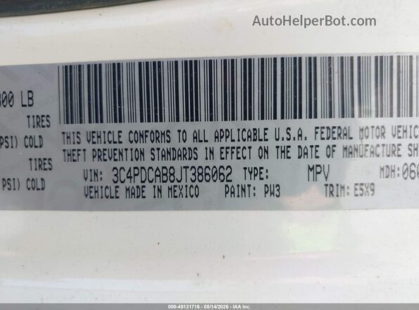 3C4PDCAB8JT386062 2018 DODGE JOURNEY White Vista del compartimento del motor