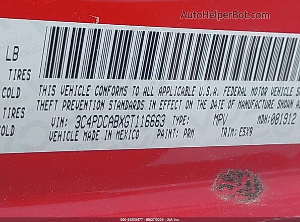 3C4PDCABXGT116663 2016 DODGE JOURNEY Red 