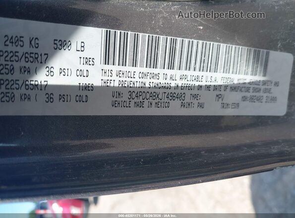 3C4PDCABXJT496403 2018 DODGE JOURNEY Gray ძრავის განყოფილების ხედი