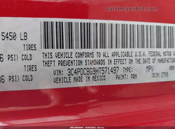 3C4PDCBG9HT571497 2017 DODGE JOURNEY Red Вид підкапотного простору