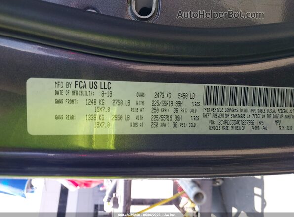 3C4PDCGG4KT857936 2019 DODGE JOURNEY Серый Вид подкапотного пространства
