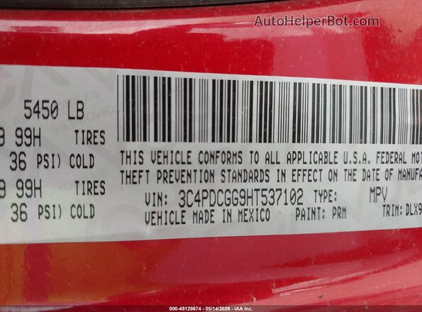 3C4PDCGG9HT537102 2017 DODGE JOURNEY Красный Вид подкапотного пространства