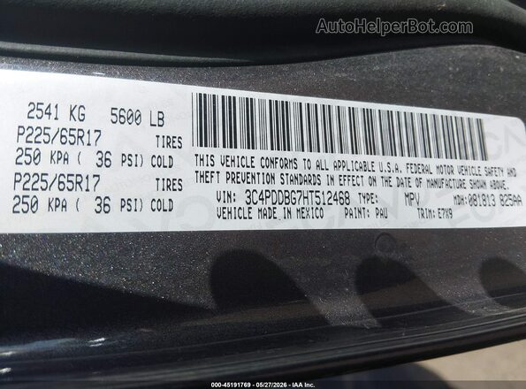 3C4PDDBG7HT512468 2017 DODGE JOURNEY Gray Vista del compartimento del motor