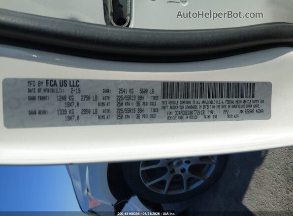 3C4PDDEG0KT720131 2019 DODGE JOURNEY White Widok komory silnika