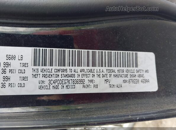 3C4PDDEG7KT836992 2019 DODGE JOURNEY Черный Вид подкапотного пространства