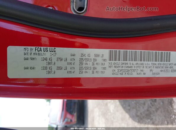 3C4PDDEG8HT578717 2017 DODGE JOURNEY Red Շարժիչի բաժամունքի տեսք